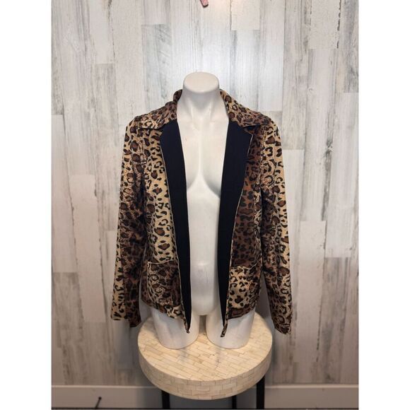 Woman's TanJay cheetah Faux Suede Jacket W/Pockets Lining size 10 - Picture 2 of 10